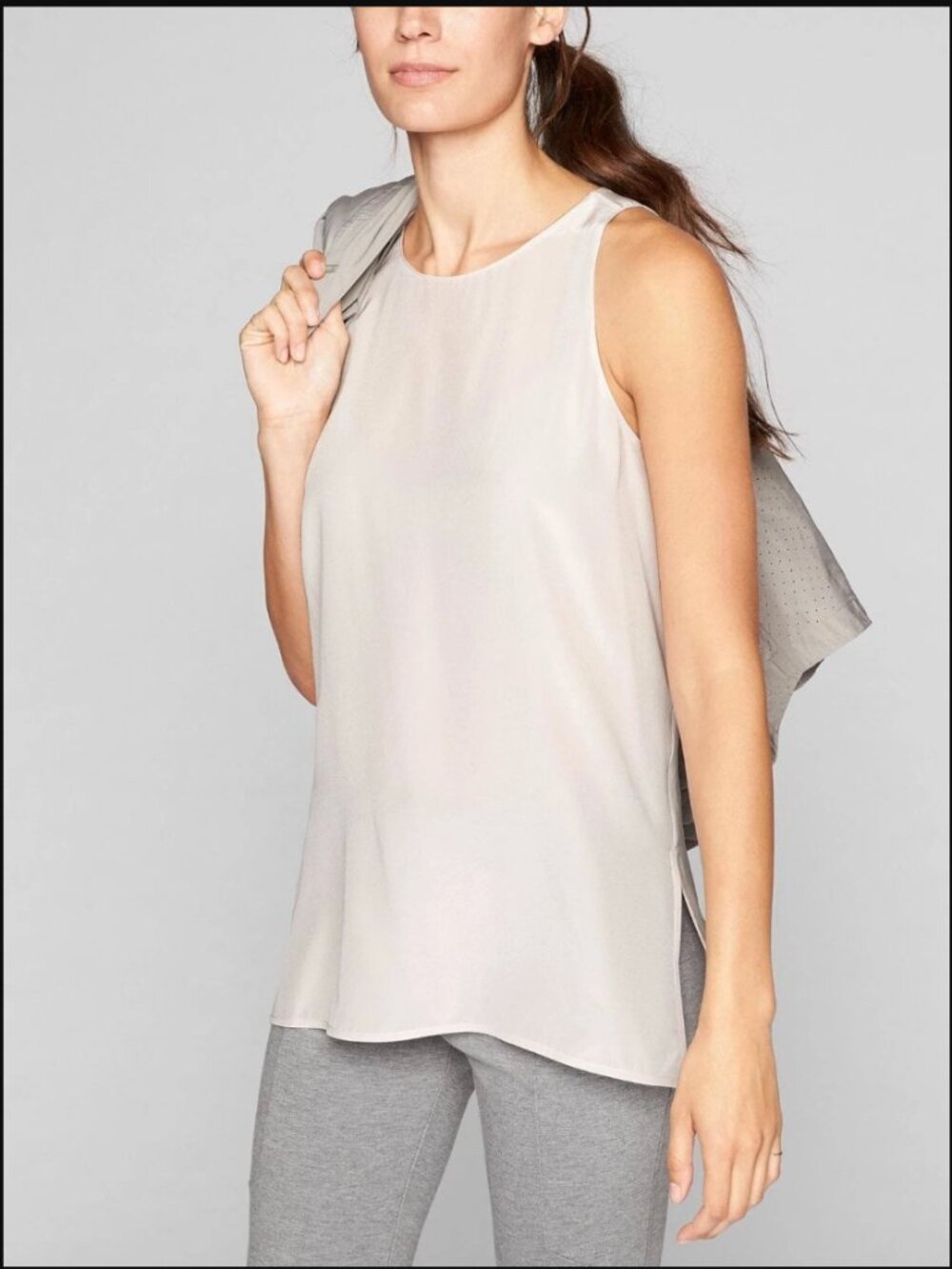 Athleta Washable Silk Side Slit CYA Tank Top Blouse in Soft Lilac Size L